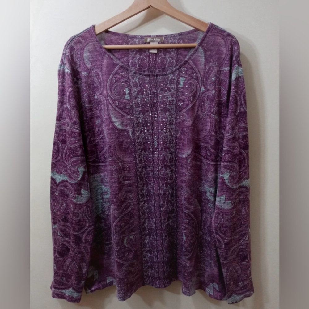 White Stag Womens Purple Patterned Top size 2X pre-owned
